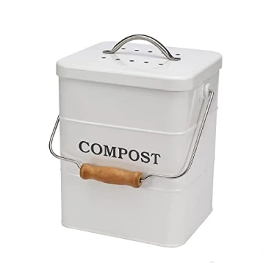 Imagen de ayacatz Cubo de Metal para Compost Cocina, Basura encimera 6L Contenedor orgánica con Tapa Filtro Blanco