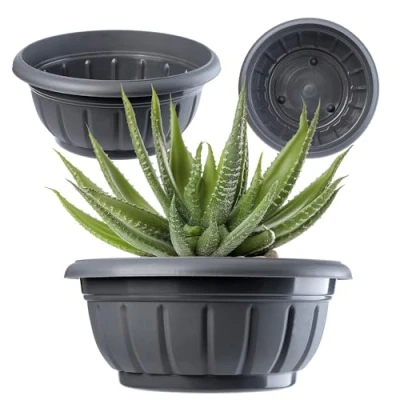 Imagen de KADAX Macetero redondo de plástico, resistente a la intemperie, para exteriores, flores, plantas, jardín, balcón, decoración, maceta, las heladas (26 cm, antracita)