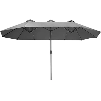 Imagen de TecTake®, Sombrilla Doble Grande con Poste Estable, Revestimiento UV, Parasol Terraza Exterior, Mecanismo de Manivela, Protección Viento y Funda, Ideal como Jardin, Playa Gris