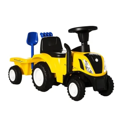 Imagen de HOMCOM Tractor sin Pedales para Niños de 12 36 Meses con Remolque Extraíble Coche Correpasillos Bocina Faros Pala Asiento Suelo 25 cm y Rastrillo Carga kg 91x29x44 Amarillo