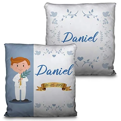 Imagen de LolaPix Cojín comunión. Regalos comunión Personalizados con Nombre y Texto. Personalizado. Varios diseños. NIÑO PELIRROJO