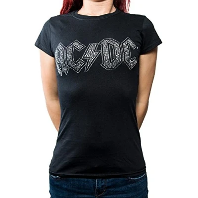 Imagen de AC/DC Rhinestone Camiseta, Negro, S para Mujer