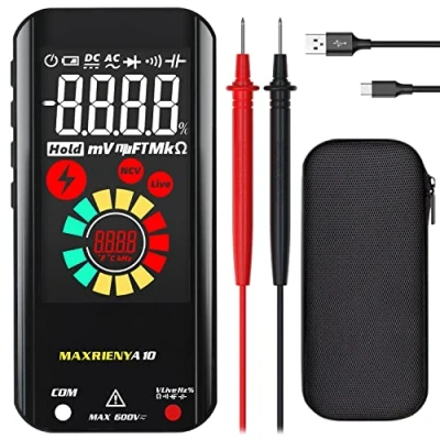 Imagen de MAXRIENY Multimetro Digital Voltímetro Inteligente Gama Auto Manual Ohmímetro Capacitancia Diodo Resistencia Frecuencia V Alert Live Check Probador de voltaje