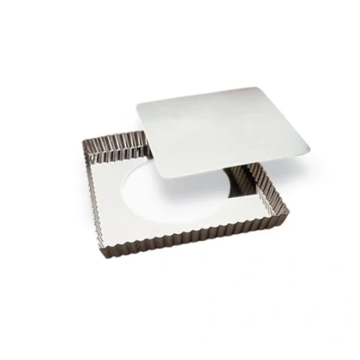 Imagen de Gobel Molde de Tarta Cuadrado Estriado Estaño Eco Responsable Fondo móvil 23 x cm Fabricado en Francia
