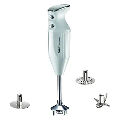 Imagen de bamix Set de batidora mano M250 PRIME con multicuchilla, Mezclador, Disco giratorio acero inoxidable, 250 vatios, 2 velocidades, Made in Switzerland, Blanco/cromado
