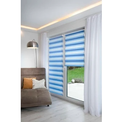 Imagen de K Home® Klemmfix Madrid Estor Doble sin Agujeros, gradiente de Color Azul, 120 x 150 cm