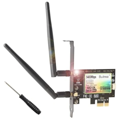 Imagen de Buitrea Tarjeta WiFi 6E 5400Mbps Bluetooth5.3, Intel AX210, Tri Bands(6GHz/5GHz/2.4GHz) 6 PCIe, Inalámbrica para PC Windows 11/10(64Bit)