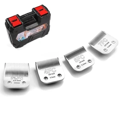 Imagen de YAZIYIR 4 cuchillas de acero inoxidable extraíbles para perros, tamaño 7FC/5FC/4FC/3FC/3FC, compatibles con Andis/Oster A5/Heiniger/Moser Max 50/Wahl Serie KM10
