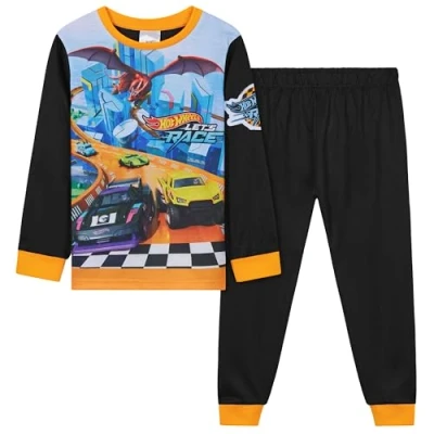 Imagen de Hot Wheels Largos Pijamas de Conjunto 2 Piezas para Niños (Negro/Multi, 3 4 Años)