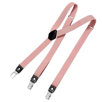 Imagen de DonDon tirantes hombre estrechos anchos 2,5 cm con 3 clips extra fuertes para pantalones Rosa