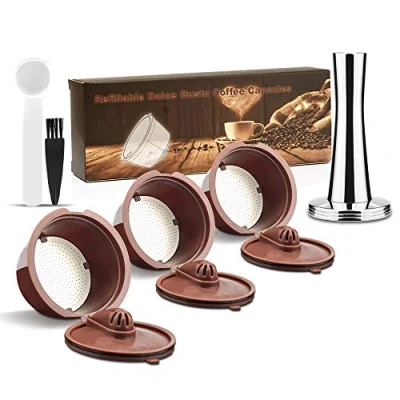 Imagen de I Cafilas Cápsulas recargables Dolce, reutilizable Cápsula filtro acero inoxidable compatible cafeteras + cuchara cepillo