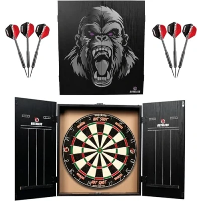 Imagen de RUTHLESS Home Darts Centre Centro completo de tablero dardos para el hogar, incluye gabinete, diana y 2 juegos (gorila)