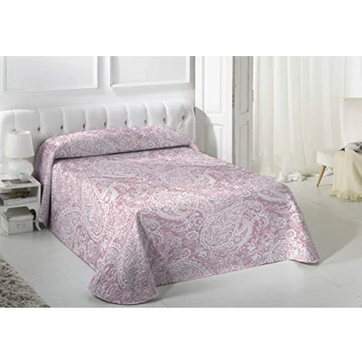 Imagen de VIALMAN Colcha Bouti Ligero Sofia 29 con un Diseño de Cachemira para Cama Matrimonio 150 cm Cachemir Paisley 250x270 cm, Color Rosa