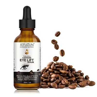 Imagen de Caffeine Eye Serum, con EGCG, ácido hialurónico, suero para levantar los ojos cafeína Reduce la hinchazón, las ojeras, arrugas y líneas finas 1 oz / 30 ml