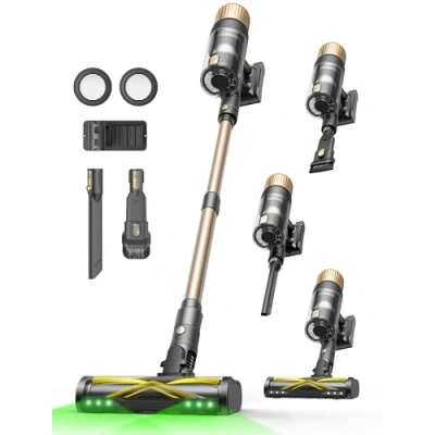 Imagen de Ultenic U15 Aspiradora sin Cable 50Kpa/65Min, Autoportante, Luz Verde, Aspirador de Mano con Sistema 6 Filtros, Anti Enredos, Uso Doméstico, Ideal para Alfombras,Sofá,Coche, Pelo Mascotas