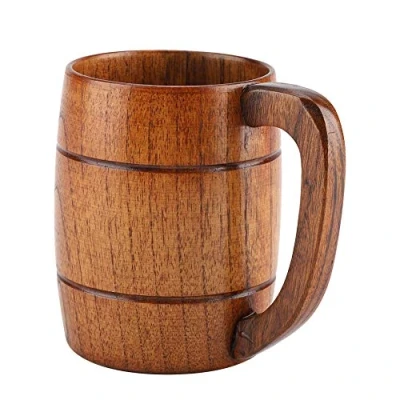 Imagen de DEWIN Jarra Cerveza Madera, Madera Taza de Natural Retro 400ml Gran Capacidad Té Agua Clásica para Beber con Asa