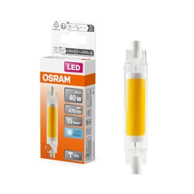 Imagen de OSRAM LED Slim Line lámpara delgada multicolor con base retrofit R7s, 4,5 W / 470 lm, luz blanca fría y clara 4000 K, no regulable, IP20, cristal sin plomo, 16 mm de diámetro.