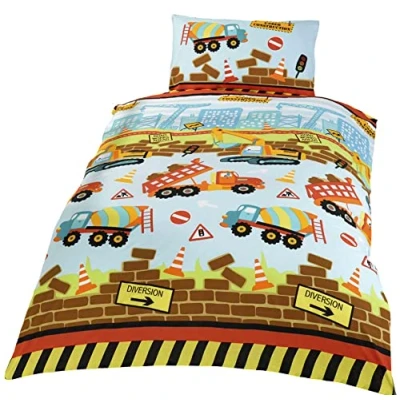 Imagen de Juego de Cama para Individual Menores construcción excavadores and Trucks