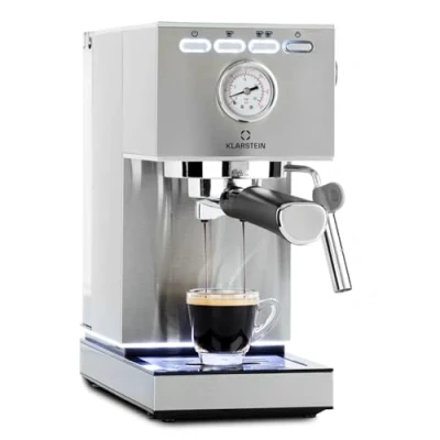 Imagen de KLARSTEIN Pausa cafetera espresso, 1350 W, máquina de café, 20 bares presión, depósito agua: 1,4 litros, acero inoxidable, plateado