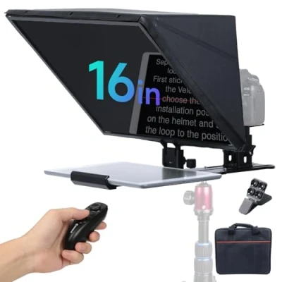 Imagen de Teleprompter, Moman MT16 16 Pulgadas Prompter Tablet Portatil Compatible con iPad/Móvil App y Control Remoto para Filmación de Cámara/Videocámara, Teleprompter Telepronter Movil Camara