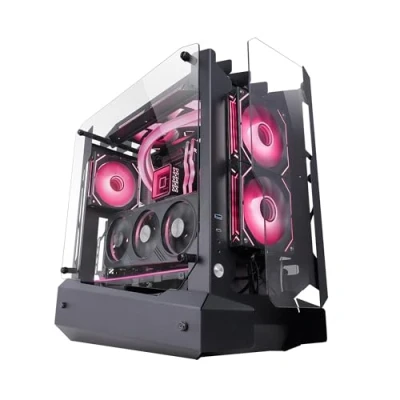 Imagen de MARSGAMING MC Edge, Caja Gaming ATX, Diseño Open Air, Triple Panel Cristal Templado, Semitorre PC Soporte Refrigeración Líquida hasta 240mm, Sistema Gestión Cableado Interno, USB C y 3.0, Negro