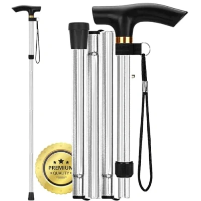 Imagen de OrtoPrime Bastón Plegable Y Extensible para Mayores Bastones ortopédicos Caminar Mujer Hombre Ancianos (Plateado)