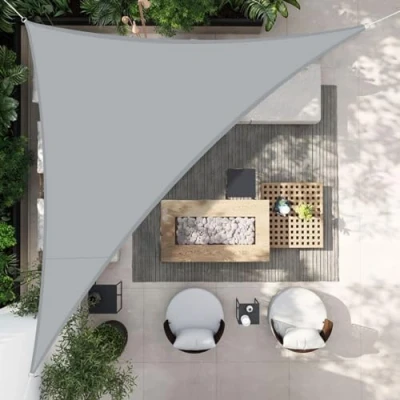 Imagen de HENG FENG Toldo Vela de Sombra Impermeable Triangular 4x4x5.65m Poliéster Protección Rayos UV Resistente para Terraza Patio Exterior Jardín Color Gris