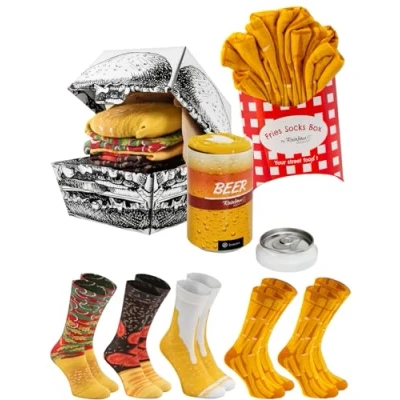 Imagen de Rainbow Socks Hombre Mujer Calcetines Meal Box Regalo 5 Pares Burger Patatas Fritas Cerveza Talla 36 40