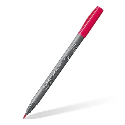Imagen de STAEDTLER Brush Pen Pigment Arts, color rojo burdeos, tinta pigmentada,punta de pincel para ancho línea variable, resistente al agua, secado rápido, 10 rotuladores en estuche cartón, 371 23