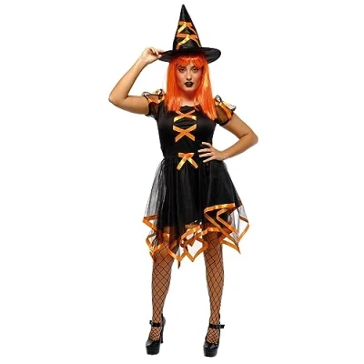 Imagen de Rubies Disfraz Bruja Cuca Neon para mujer, Vestido y sombrero, Color naranja, Oficial Halloween, Carnaval, Fiestas Cospplay