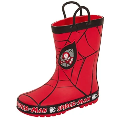 Imagen de Marvel Botas de agua Spiderman para niños con asas goma Wellys, rojo y negro, 33 EU