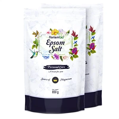 Imagen de Nortembio Sal de Epsom 2x850 g. Fuente Concentrada Magnesio Natural. Baño 100% Pura, sin Aditivos. Relajación Muscular y Buen Sueño. E Book Incluido.