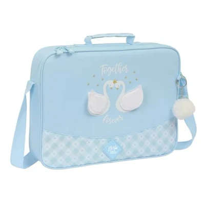 Imagen de Glowlab M385, CISNES Cartera Extraescolares, Maletín Portatodo, Bandolera, Cómoda y Versátil, Calidad Resistencia, 38x6x28 cm, Color Azul Claro Unisex niños, Estándar