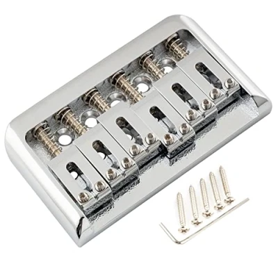 Imagen de Musiclily Pro 52,5mm Puente Fijo Hardtail Bridge Selletas Estilo Moderno para Guitarra Eléctrica tipo Strat Tele, Cromado