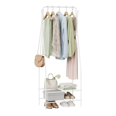 Imagen de WOLTU Burro Ropa Perchero Blanco con 2 Estantes Resistente para Hogar Vestidor Pasillo Dormitorio 58.5x32x158cm SR0074ws