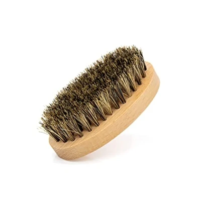 Imagen de cepillo de cerdas jabalí con mango madera ovalado para barba y bigote, masaje hombres, herramienta aseo