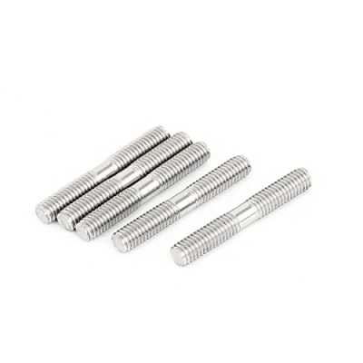 Imagen de sourcingmap® M6x40mm 304 inoxidable Acero Final doble roscado Semental Tornillo Tono Platoado 5Pcs