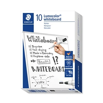 Imagen de Staedtler 351 9 Rotuladores para pizarra blanca Lumocolor, inodoro, secado rápido y recargable, paquete de 10 unidades, color negro