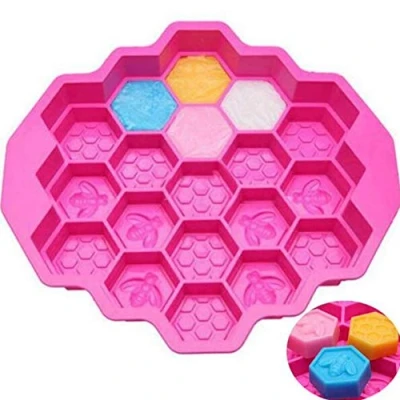 Imagen de 1 Pieza 19 Célula Miel Peine Abejas Jabón Molde de Silicona Cera Hielo Plástico Chocolate Pastel Pan Bricolaje Fondant Decoración Tartas Bandeja Horno Fuente Suministros