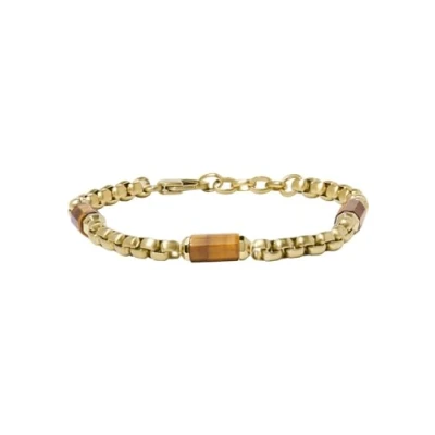 Imagen de FOSSIL Pulsera con componentes para Hombre All Stacked Up de ojo tigre marrón, JF04570710, Oro Amarillo