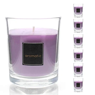 Imagen de Besch Velas Aromaticas de Lavanda Spa Juego 6 piezas en Vaso Vidrio 80x80mm, 125gr Vela Devorativa con Perfume. (Lavanda Spa)