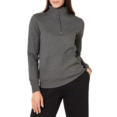 Imagen de Amazon Essentials Top de Felpa Manga Larga y Cremallera un Cuarto (Disponible en Tallas Grandes) Mujer, Carbón Mezcla, XXL