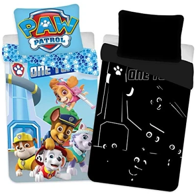 Imagen de BrandMac ApS PAW Patrol Ropa de cama para bebé, 100 x 135 cm, algodón pequeño, brilla en la oscuridad