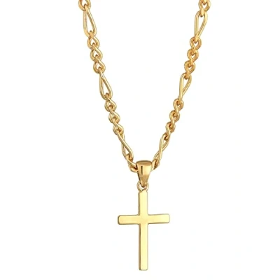 Imagen de Kuzzoi Collar para hombre pulido con colgante de cruz (21 mm) en diseño moderno, cadena Fígaro y amigo religiosa plata ley 925 chapada oro, longitud 60 cm (oro), Oro