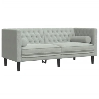 Imagen de vidaXL sofá Chesterfield 2 plazas con Cojines Terciopelo Gris Claro, sofá, de plazas, Dos Terciopelo,