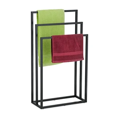 Imagen de Relaxdays Toallero de Pie 3 Barras, Acero, 82,5 x 46 21 cm Aprox, Soporte Toallas para Suelo Baño, Color Negro