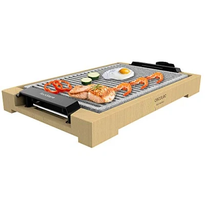Imagen de Cecotec Plancha de asar eléctrica Tasty&amp;Grill 2000 Bamboo LineStone. Potencia W, Estructura Bambú, Termostato regulable, Superficie Grill, Revestimiento RockStone, Apta lavavajillas