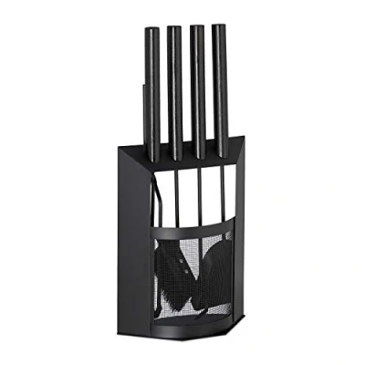 Imagen de relaxdays Kit de Chimenea, Accesorios Limpieza, Recogedor, Cepillo, Atizador, Pinzas &amp; Soporte, Acero Madera, Negro