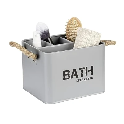 Imagen de WENKO Caja de baño Gara con 4 compartimentos Gris Asas aspecto cordón