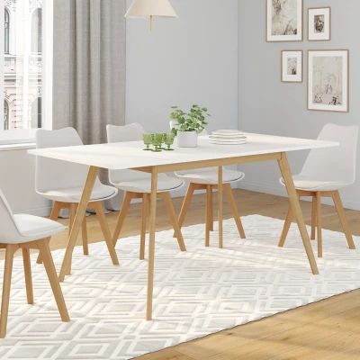 Imagen de IDMarket Mesa escandinava extensible rectangular Inga 4 6 personas, 120 160 cm, color blanco